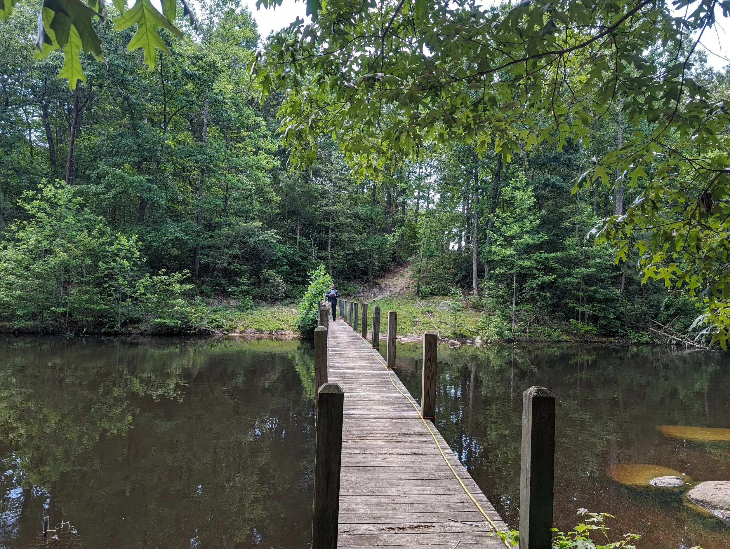  Mark on the bridge over the pond 