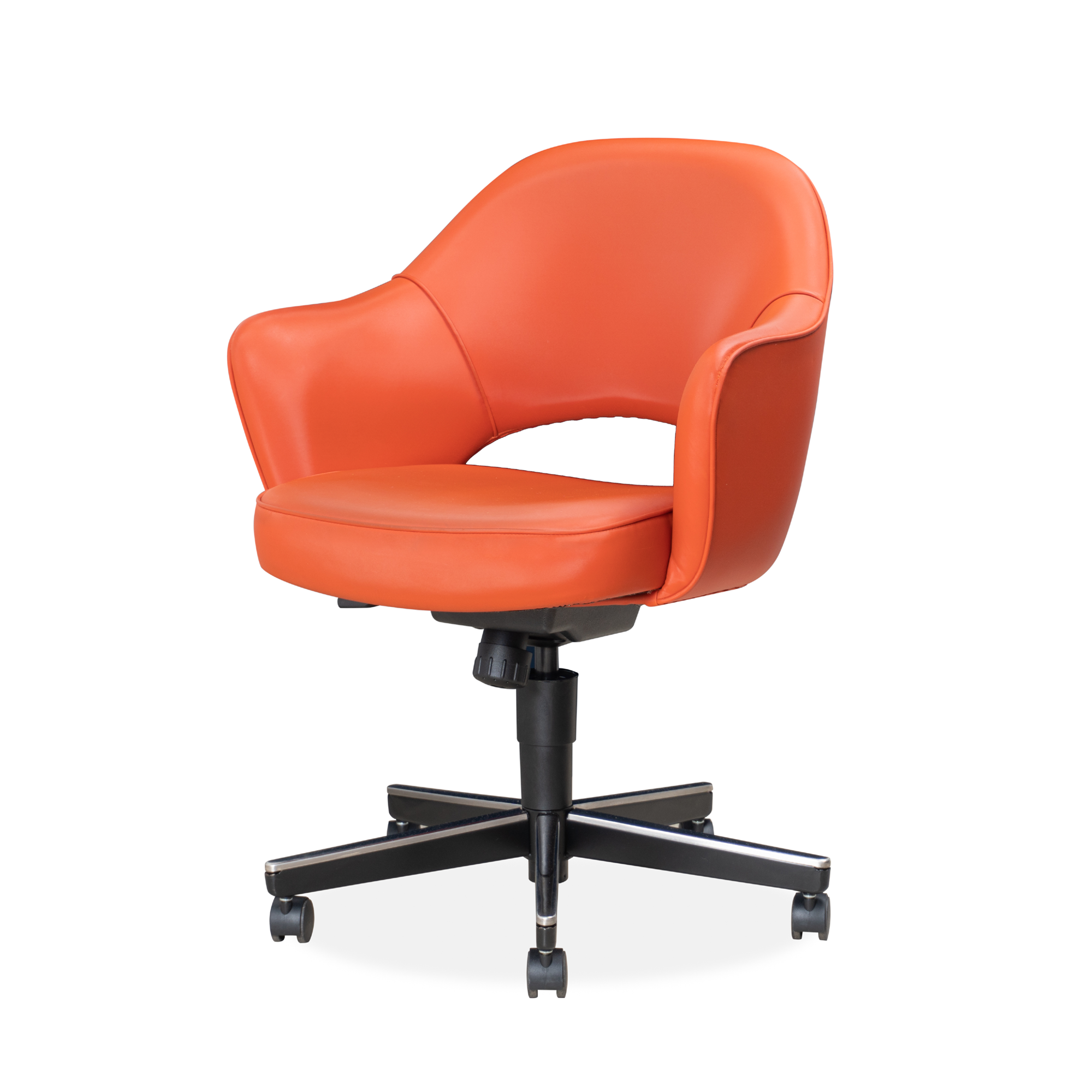 [AH-1] Saarinen Executive Arm Chair in Orange Vinyl, Swivel Base - Square2.png