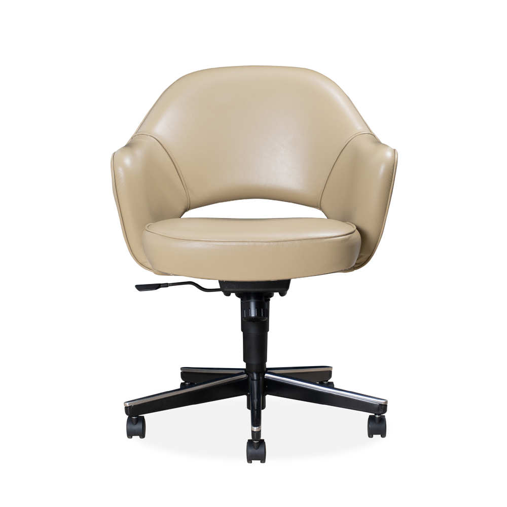 Saarinen Executive Arm Chair In Taupe Leather With Swivel Base By Eero Saarinen For Knoll Apollonian House
