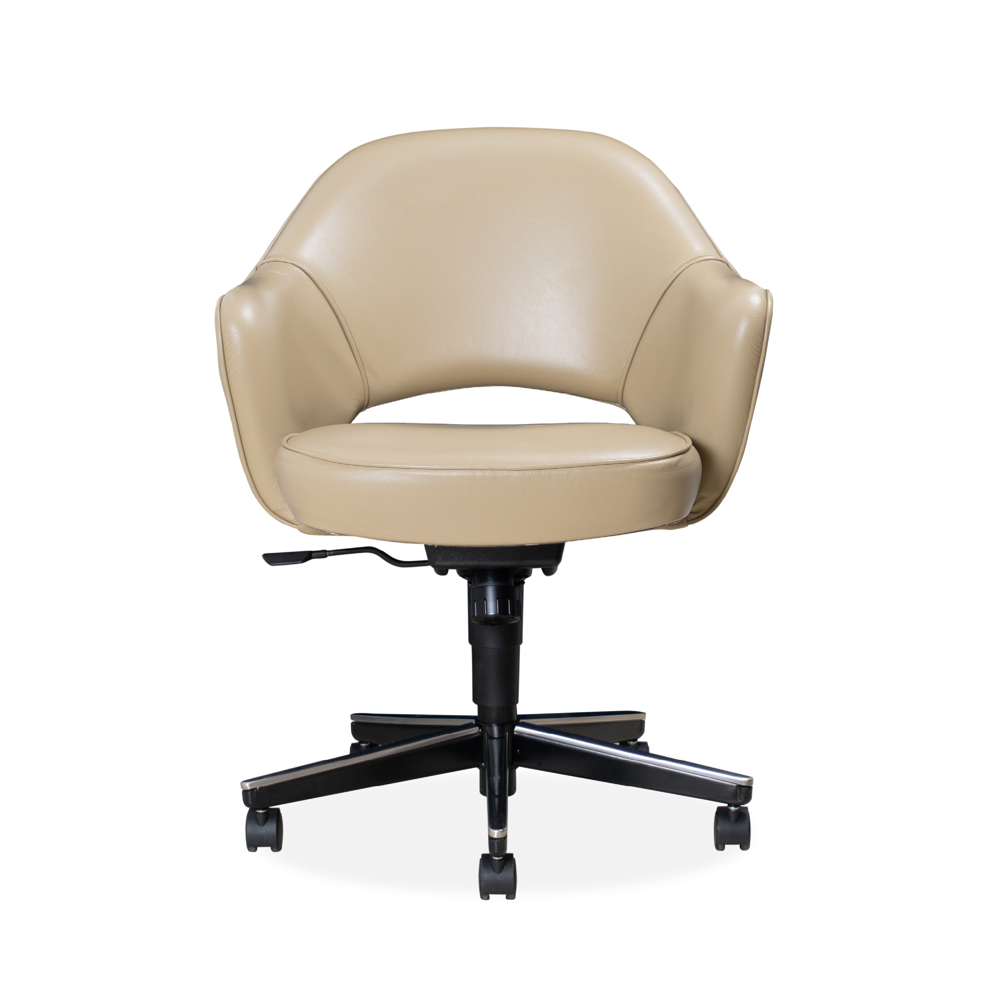 Saarinen Executive Arm Chair in Taupe Leather, Swivel Base