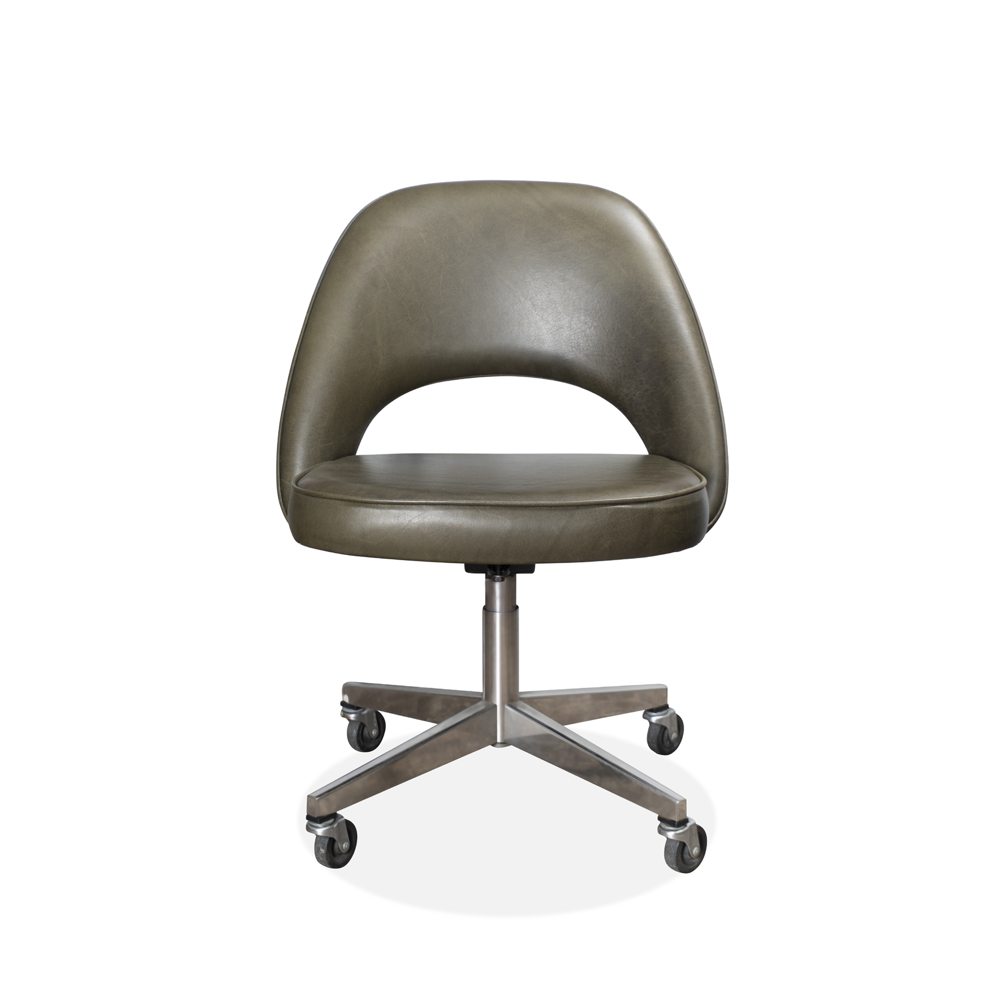 [AH-10] Saarinen Executive Armless Chair in Forest Green Leather, Swivel Base - Square.png