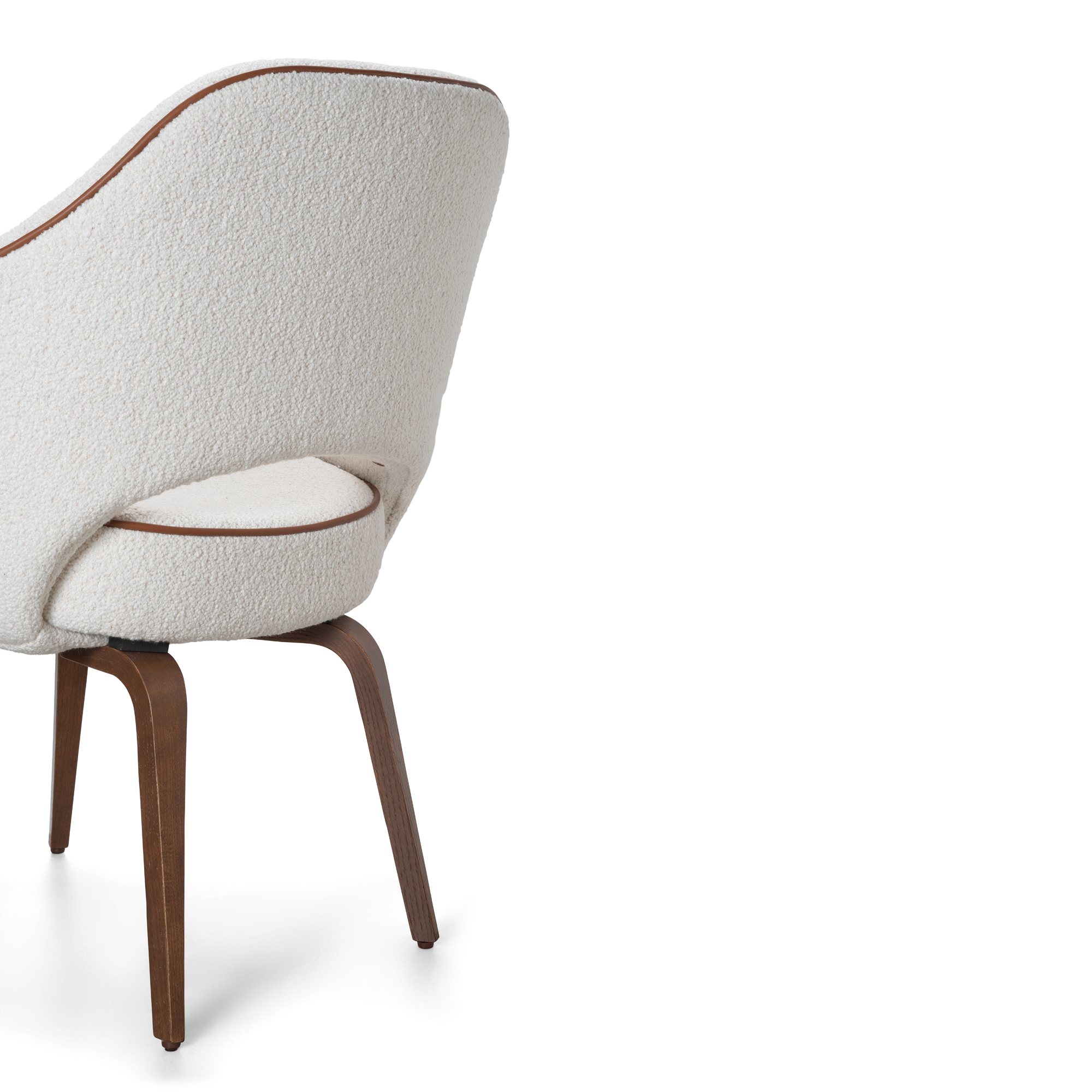 [AH-18] Saarinen Executive Arm Chair in Ivory Bouclé with Leather Accents, Walnut Legs - Square6.png