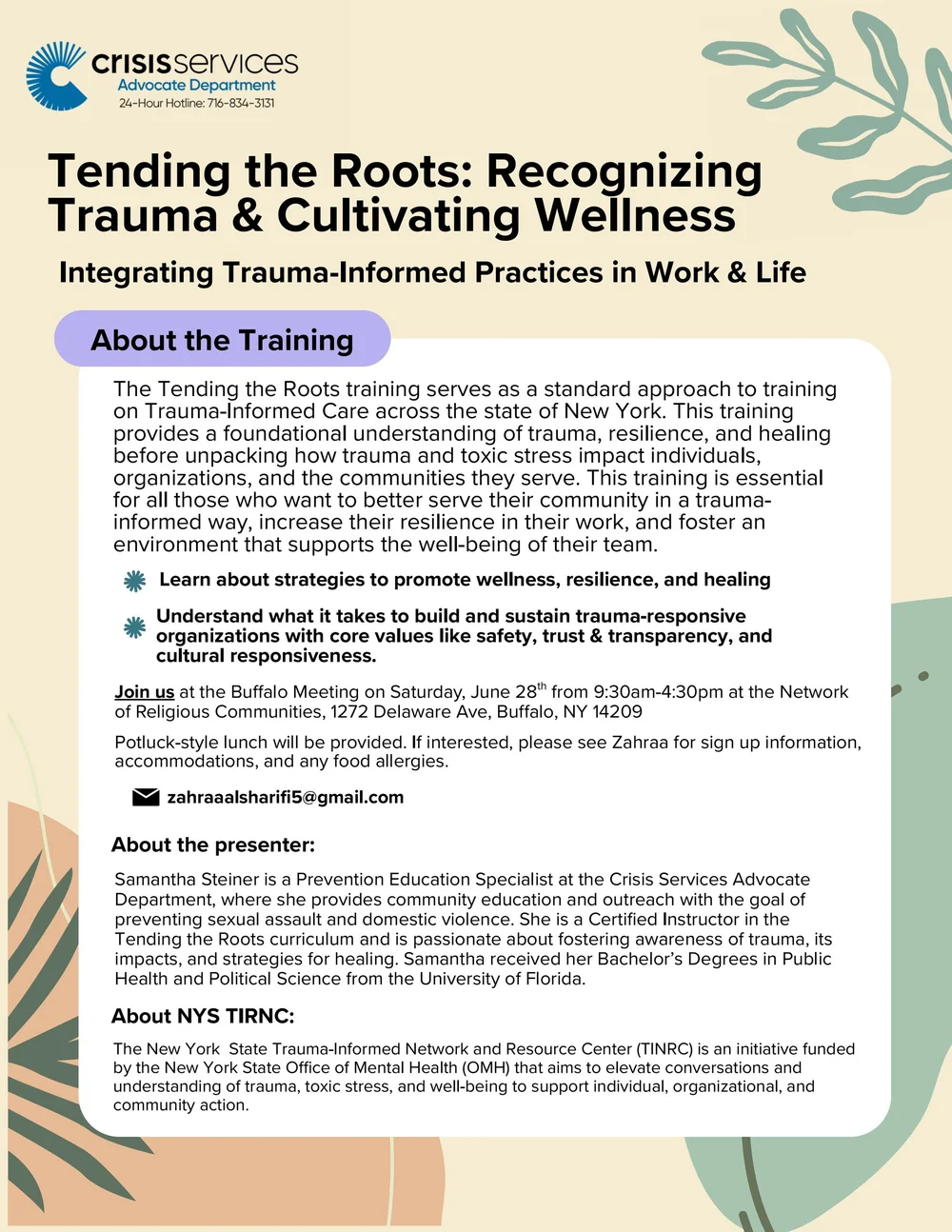4 Roots Training Tending the Roots: Recognizing Trauma and Cultivating Wellness ...