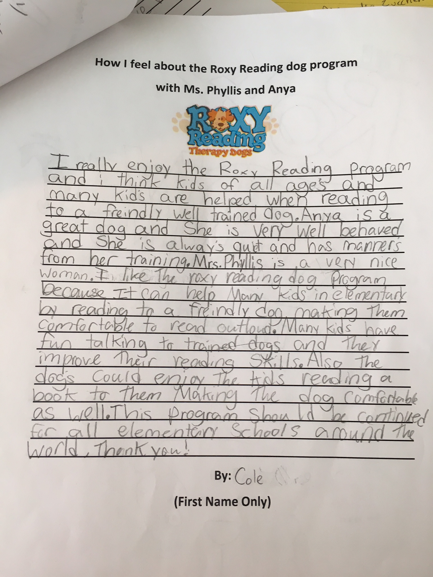 A note from Cole