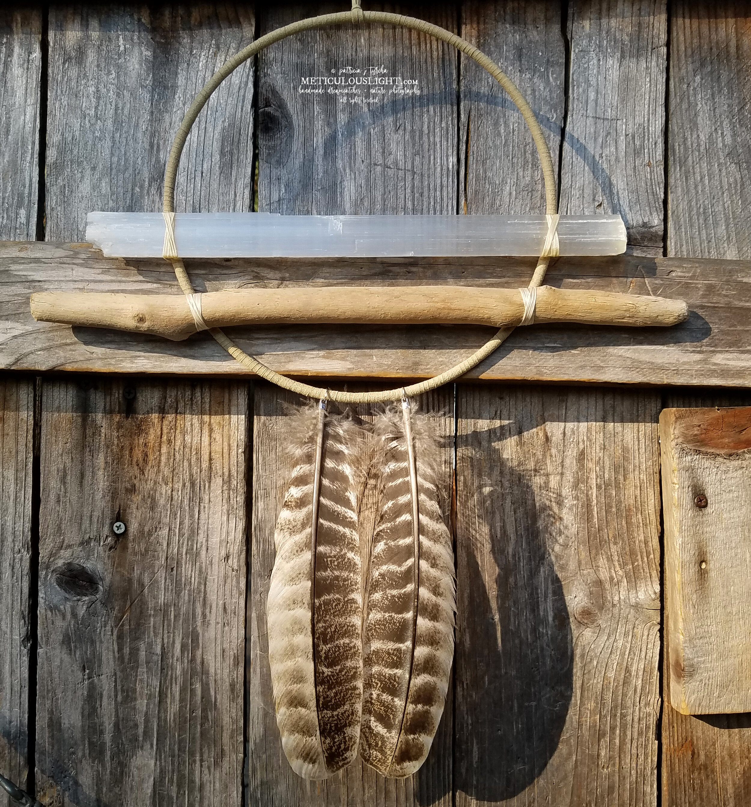 © patricia j tyrcha Selenite + Driftwood Modern Dream Catcher wall hanging with cruelty free feathers ALL RIGHTS RESERVED METICULOUSLIGHT 2w.jpg