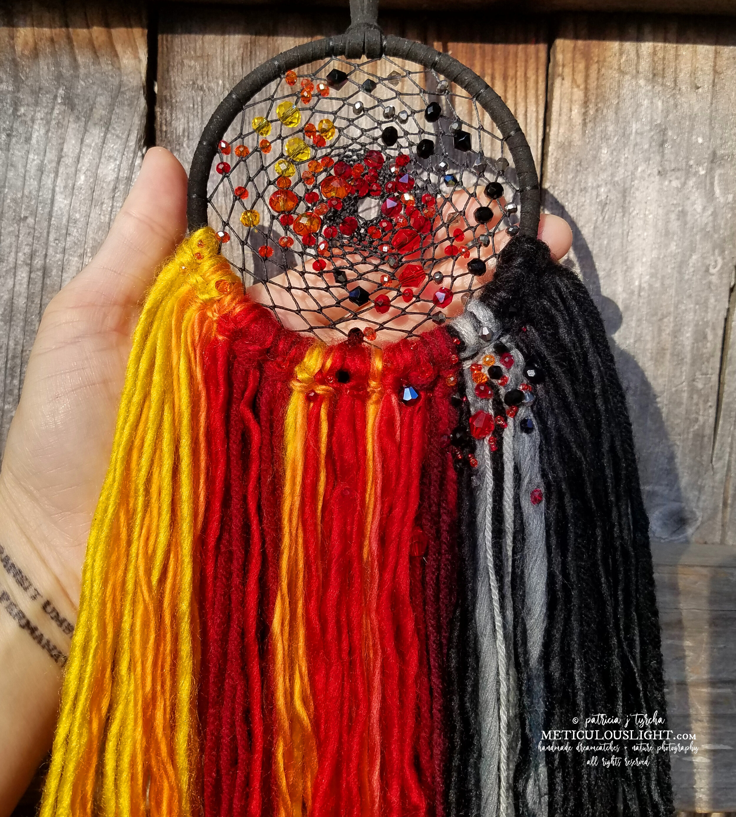 © patricia j tyrcha Firefighter Dream Catcher, unique, modern, fire protection, with yarn, beads, modern ALL RIGHTS RESERVED METICULOUSLIGHT6w.jpg