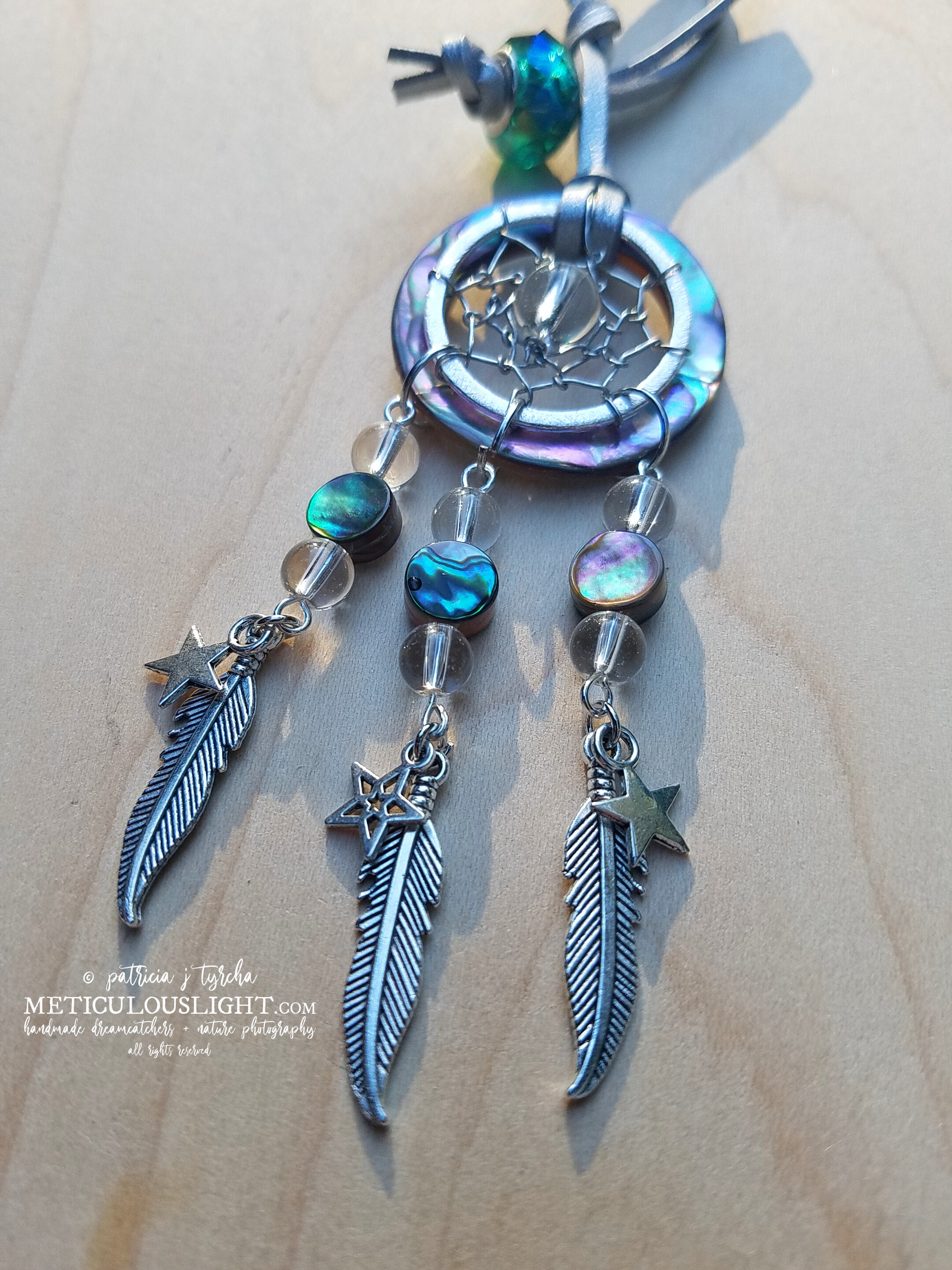 © patricia j trycha abalone dream catcher charm silver stars, feathers ALL RIGHTS RESERVED2 - Copy.jpg