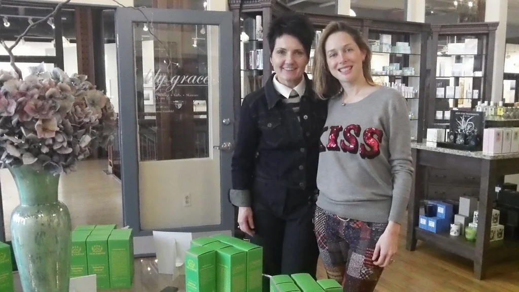 Cyndi with Tata Harper who hosted a skin health seminar at Lily Grace.