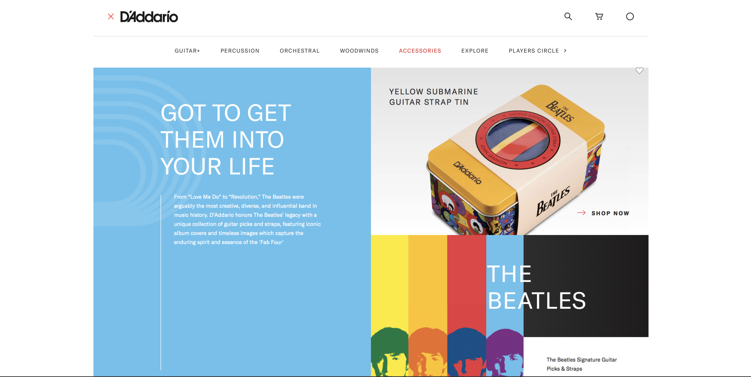 That was just a very small percentage of the hundreds of headlines and copy blocks I helped write and oversee for the D’Addario website makeover. Still way too proud of the Beatles one.