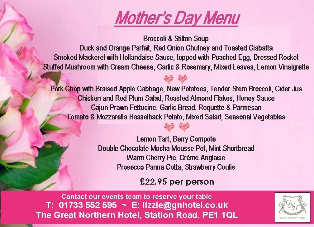 Mother S Day Menu Great Northern Hotel Peterborough