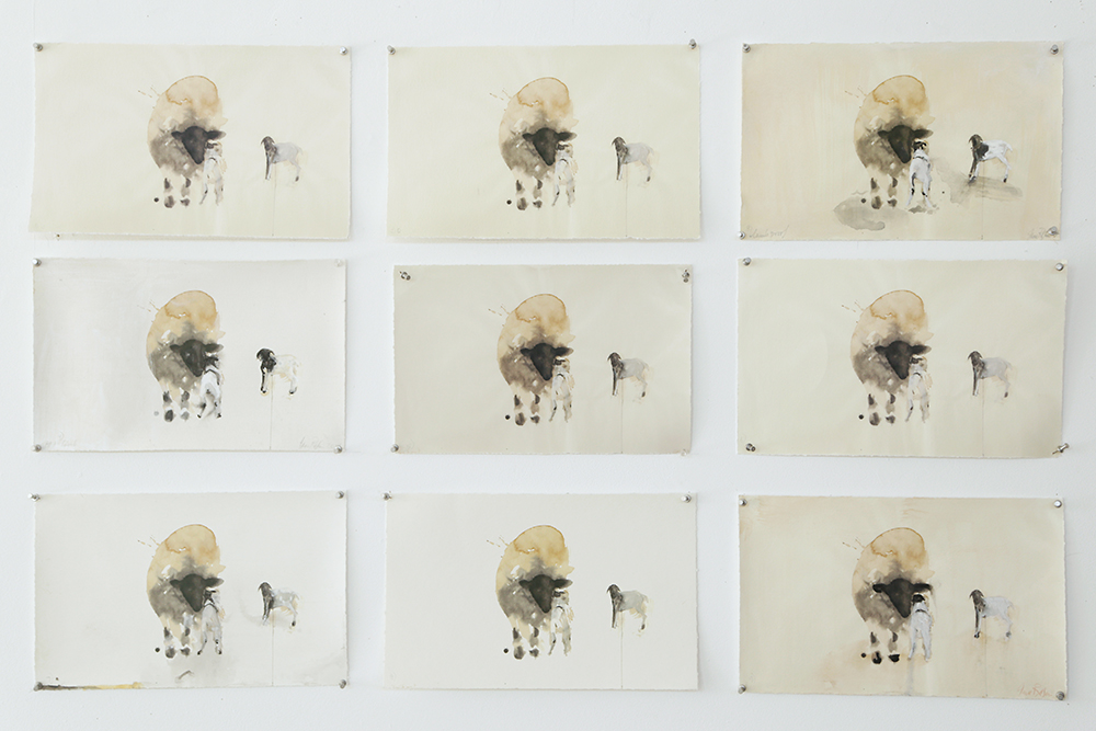  "Pescadero Lamb Proof Grid," 2014 Hand painting on archival pigment prints 33 x 52 inches, 10 x 16 inches each    