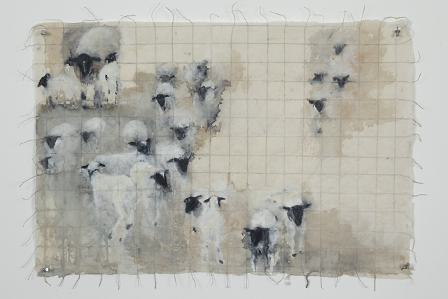  "Quilted Lamb," 2010 Korean watercolor, sumi-e ink, and coffee on Japanese paper 20 x 30    