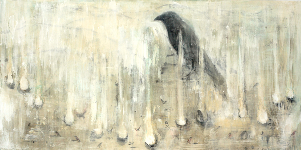  "Change of Tune," 2009 Casein, charcoal, rabbit skin glue and paper on wood 24 x 48 x 1 