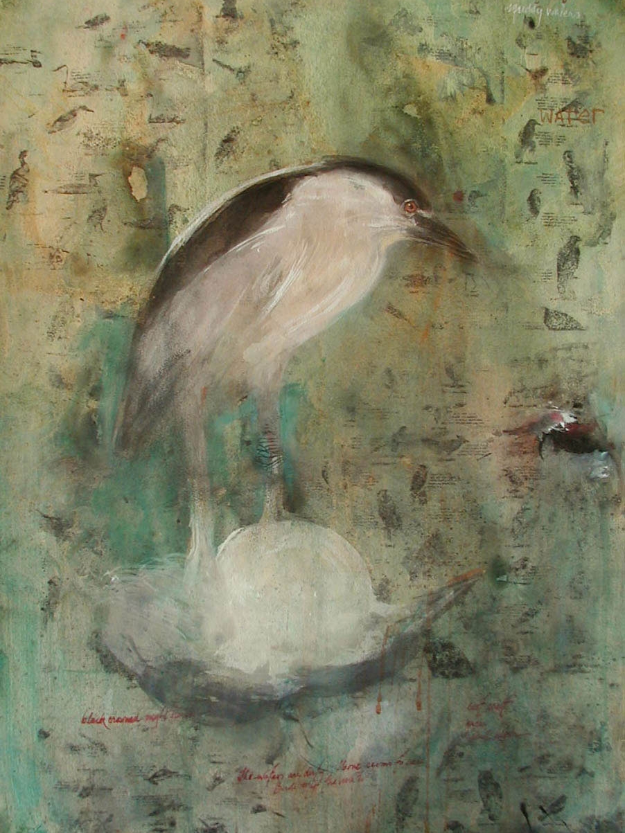  "Black Crowned Night Heron",	2001, Casein and ink on paper, 30" x 22" 