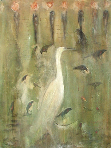  "Bird Map / Heron", 2002 Casein and ink on paper 30" x 22" 