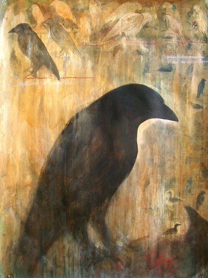  "Bird Map / Ruth's Crow", 2002 Casein and ink on paper 30" x 22" 