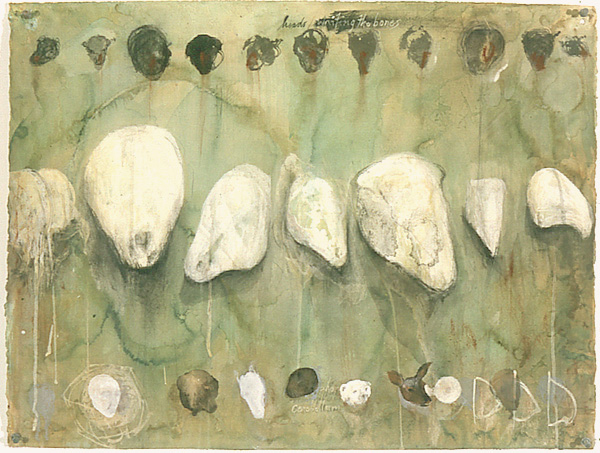  "Stone Heads", 1999 Ink, casein and charcoal on paper 20" x 26" 