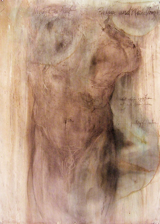  "Rodin / Michelangelo", 2002 Ink and charcoal on paper 30" x 42" 