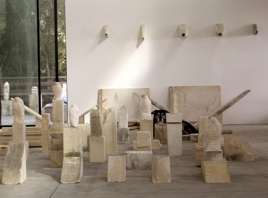  "Egyptian Wing (for Paul)," Studio View with Mayo, 2006 Provencal limestone and mixed media   