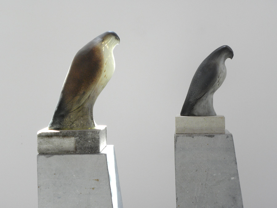  "Monk Birds," 2010 Hand blown pigmented glass and limestone 64 x 8 x 14.5 inches (each)      