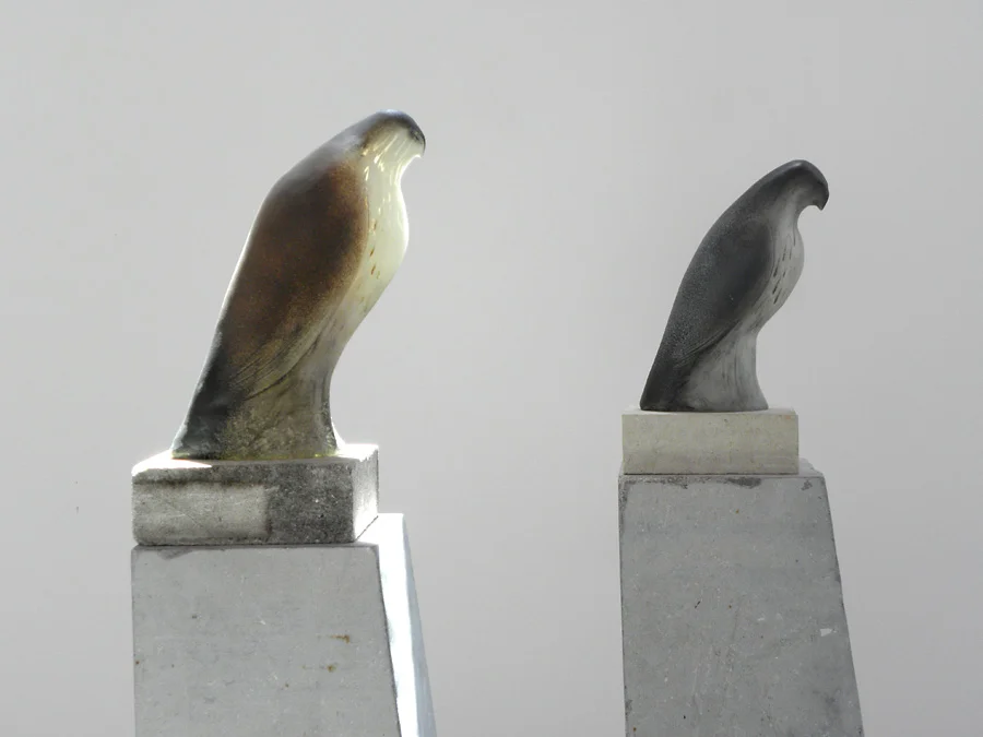  "Monk Birds," 2010 Hand blown pigmented glass and limestone 64 x 8 x 14.5 inches (each)      