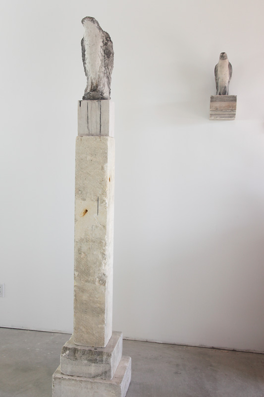  "Clock Tower," and "The Bird I Saw," 2009 Limestone and pigment 85 x 16 x 14 inches 