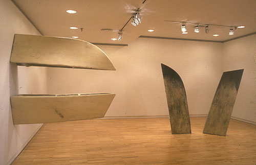  Installation view of "Better Nature" at Grace Borgenicht Gallery, New York, 1993 "Boat / Beak", collection of the Brooklyn Museum (left) and "Left Wing / Right Wing" (right)     
