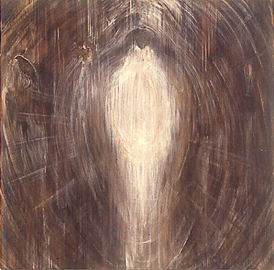 "Posted Hawk," 1990 Mixed media on wood 48 x 48 inches 