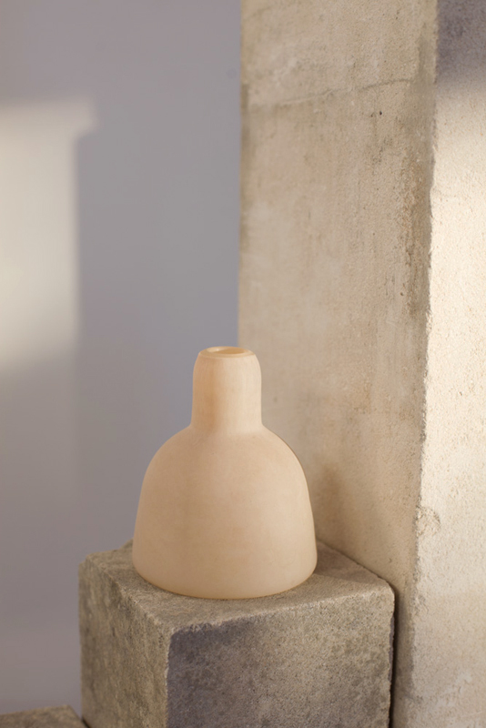  "Morandi Composition," details, 2015 Blown glass, limestone, and pigment 