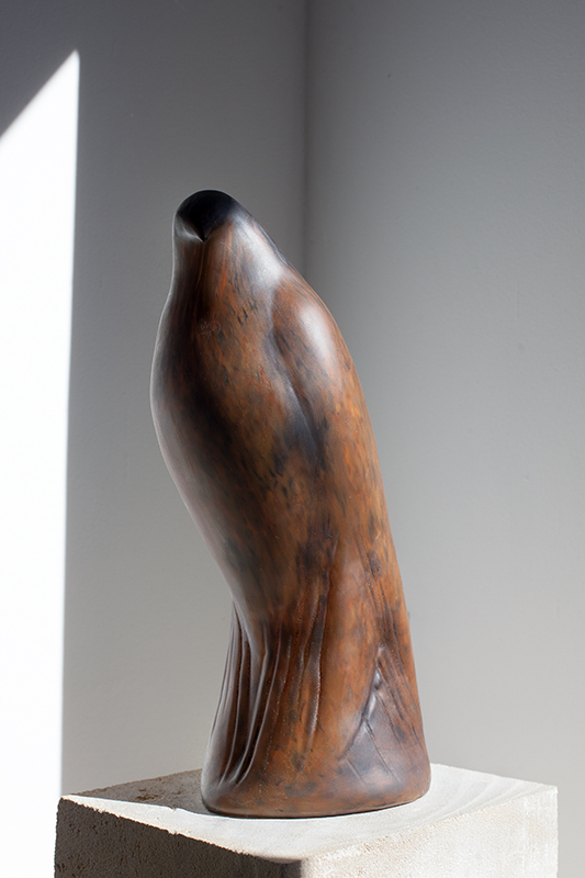  "Cinnamon Bird," 2015 Hand blown pigmented glass on limestone 61 x 8 x 12 inches 