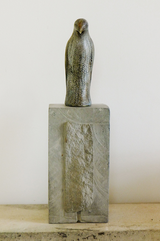  "Braided Hawk," 2014 Hand-blown pigmented glass and grey limestone 27 x 8 x 9 inches figure: 12 x 4 x 8 inches 