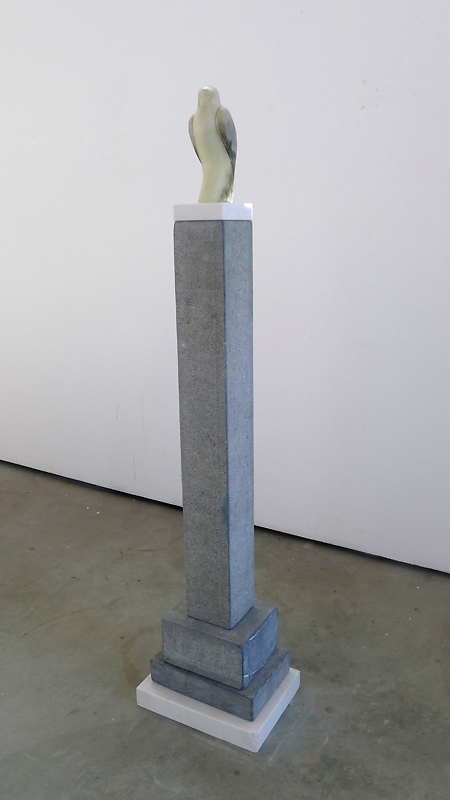  "Egyptian Gyrfalcon," 2014 Hand-blown pigmented glass and grey limestone 64.5 x 10 x 14 inches figure: 11 x 5 x 4 inches 