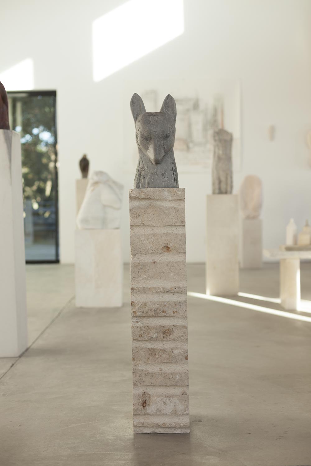  “Fox Head,” 2017   Grey limestone and fossil limestone  60 x 8 x 11 inches 