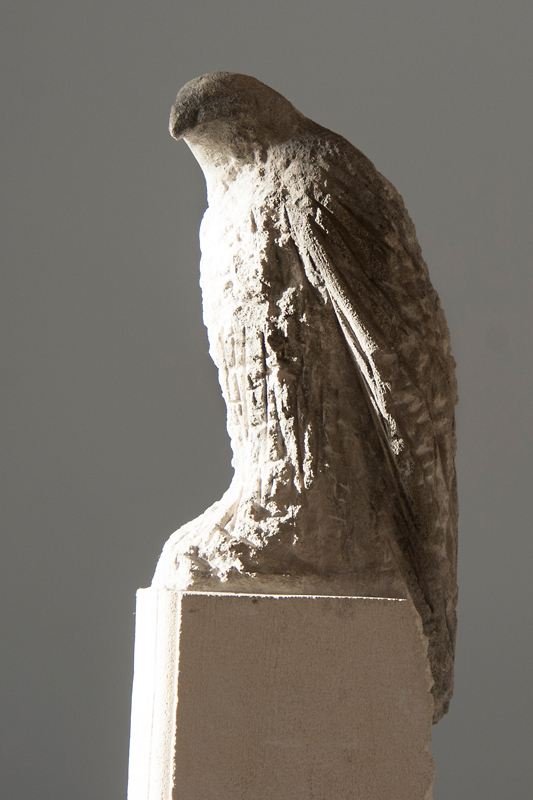  "Sebastian's Bird," 2013 Pigmented limestone &amp; marble 72 x 15 x 17 inches 