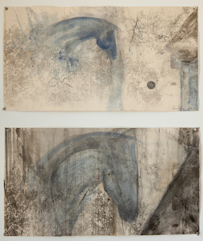  "Blue Tandem Diptych," 2014 Italian watercolor and lithography 16 x 30 inches 