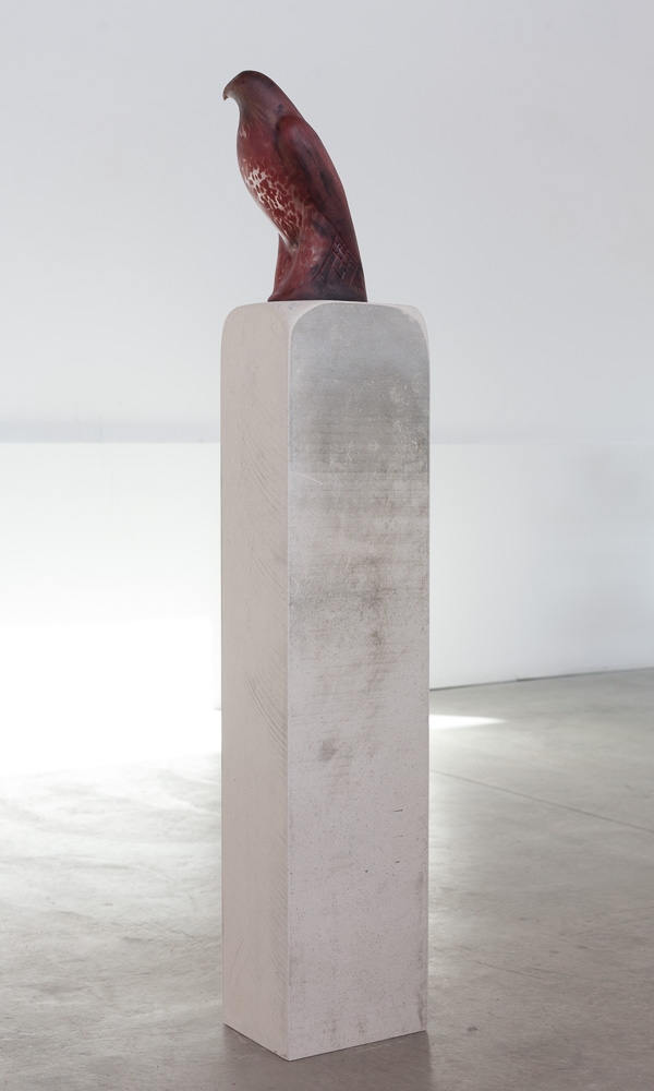  Rufous Bird, 2015  Hand blown pigmented glass on limestone   57 1/2 x 8 x 10 inches 