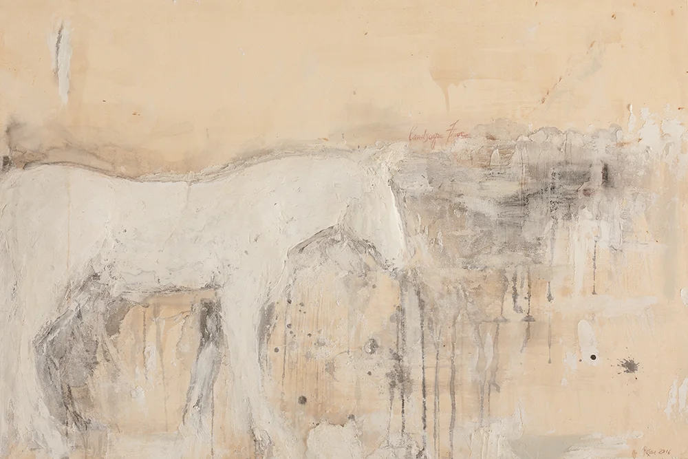  "Landscape Time," 2015 Marble mix, ink and casein on Arches paper mounted to wood panel 32 x 48 inches 