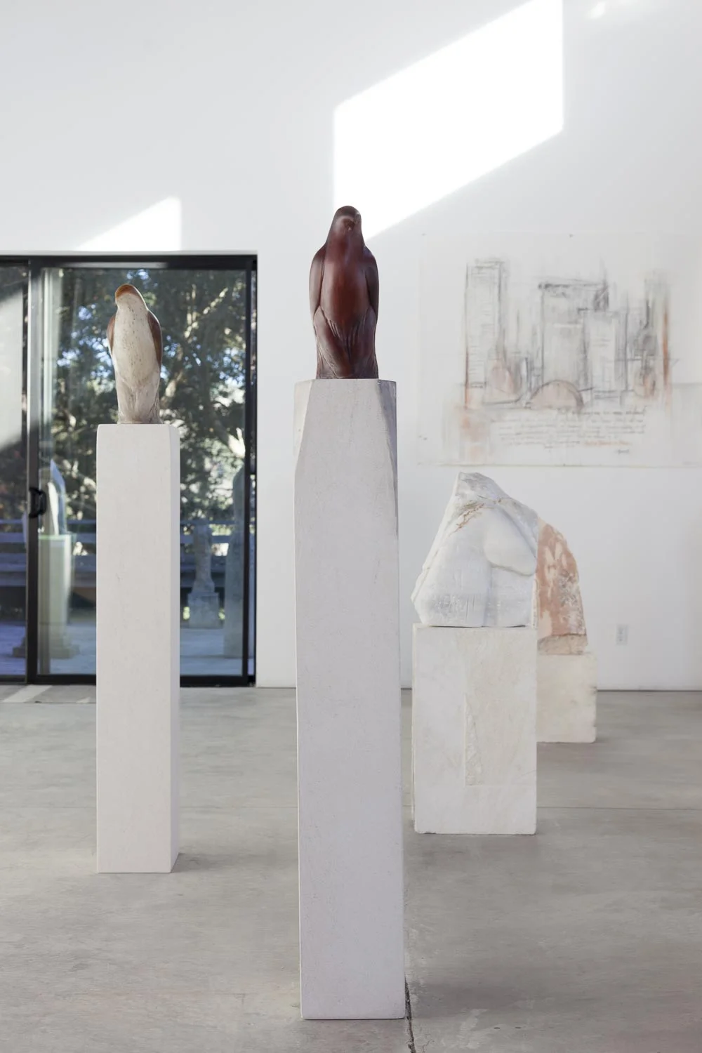  “Rufous II,” 2016 Hand blown pigmented glass and limestone 66 x 8 x 10 inches  