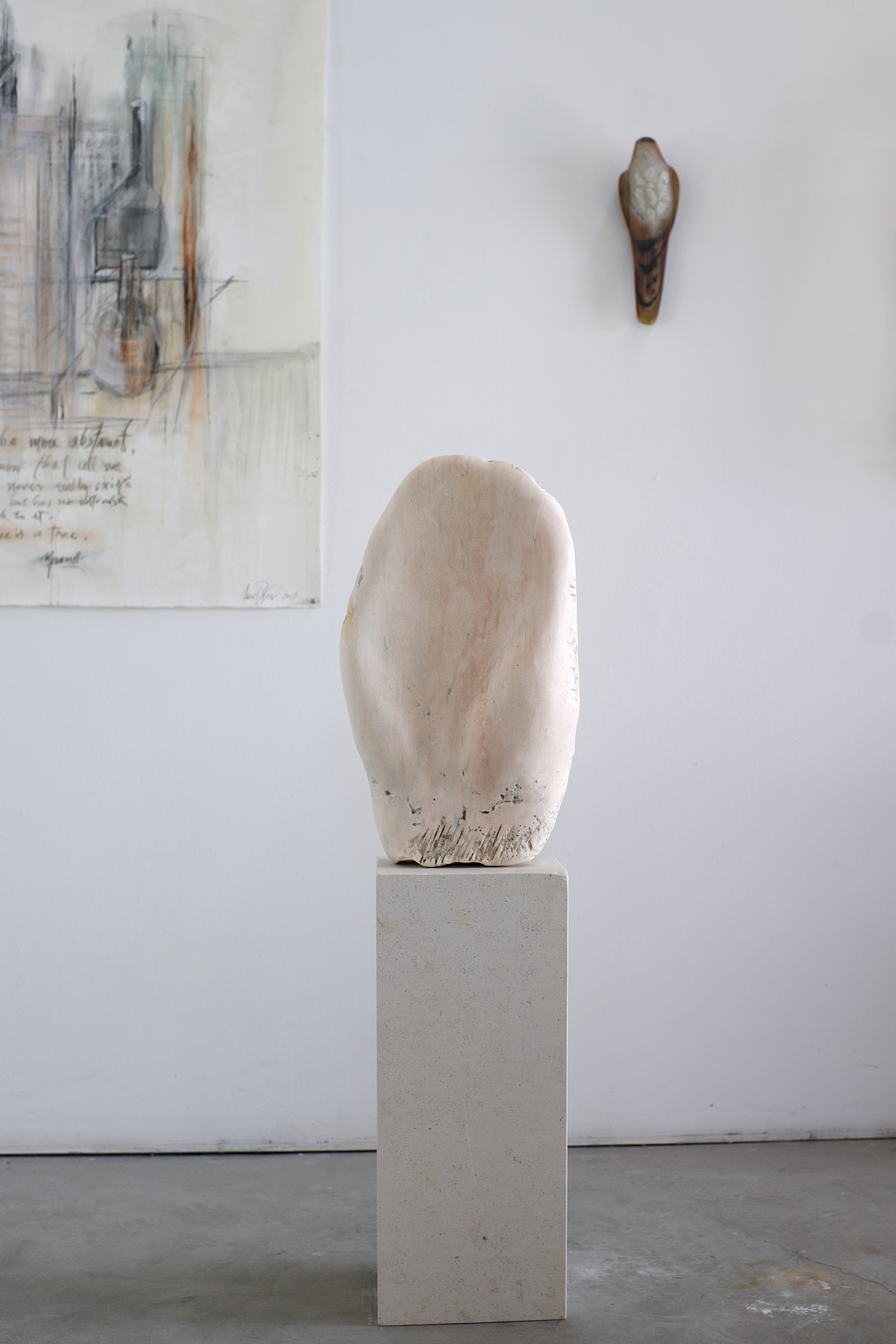  “Pink Hand,” 2018  Pink Portuguese marble and limestone   46 1⁄2 x 13 x 8 inches 