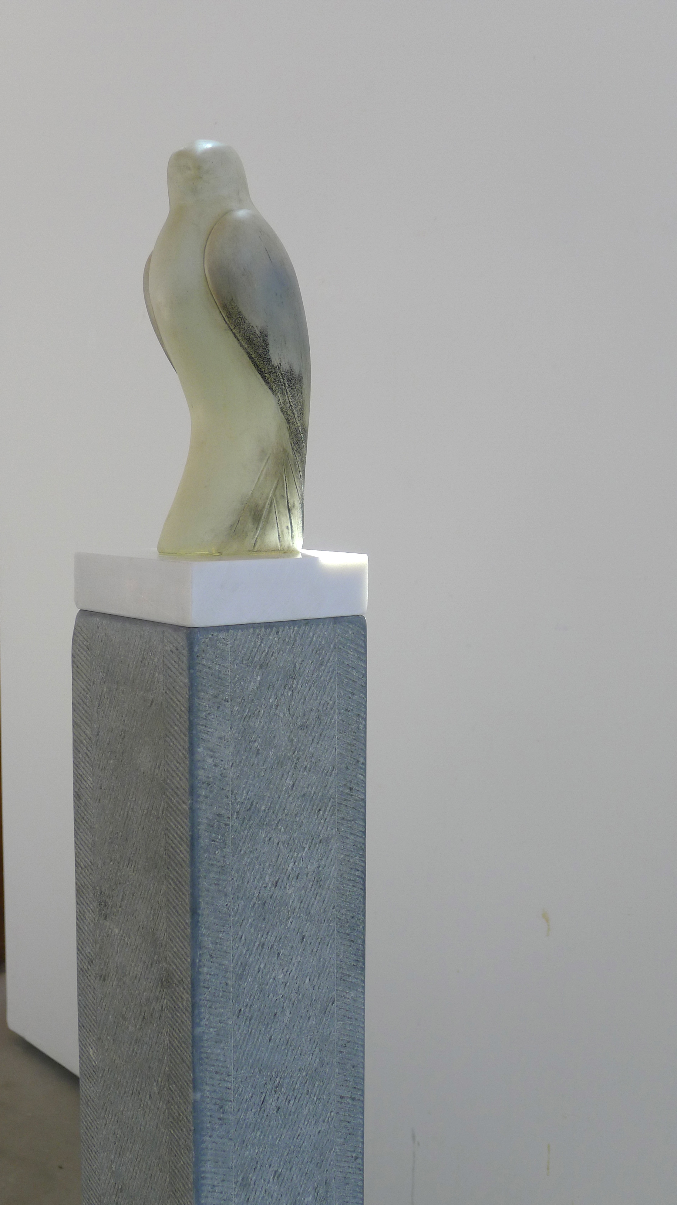  “Egyptian Gyrfalcon,” 2017   Hand blown pigmented glass and grey limestone  64.5 x 10 x 14 inches    