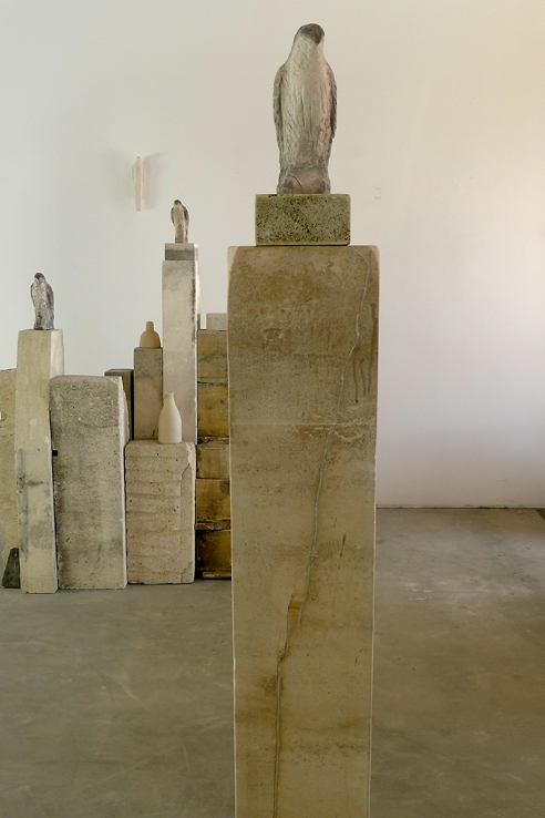  “Pale Goshawk,” 2011   Limestone and pigment   74 x 20 x 12 inches 