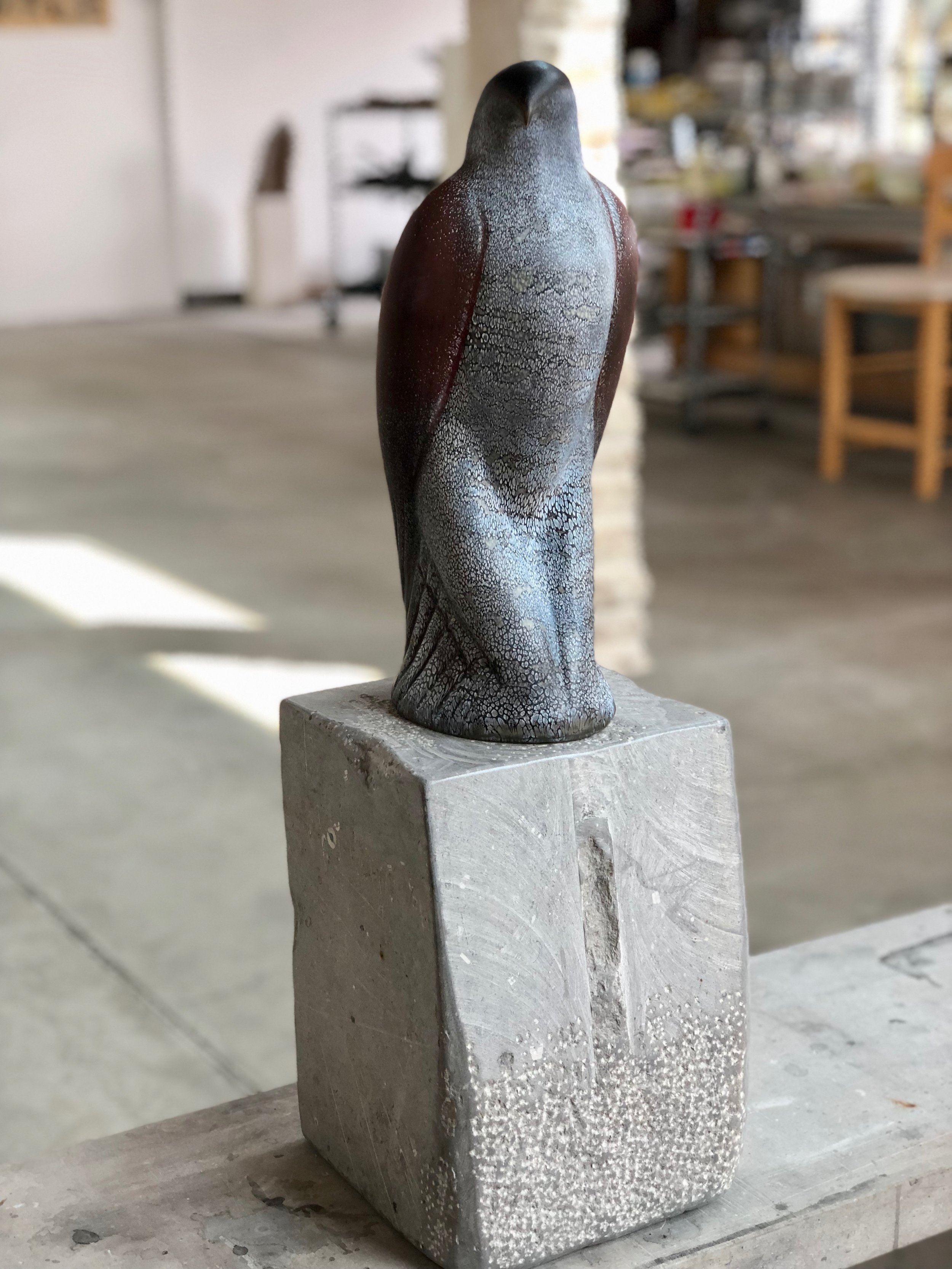  “Dancing Picasso,” 2018  Hand blown pigmented glass on grey limestone  14.5 x 6 x 6 inches 