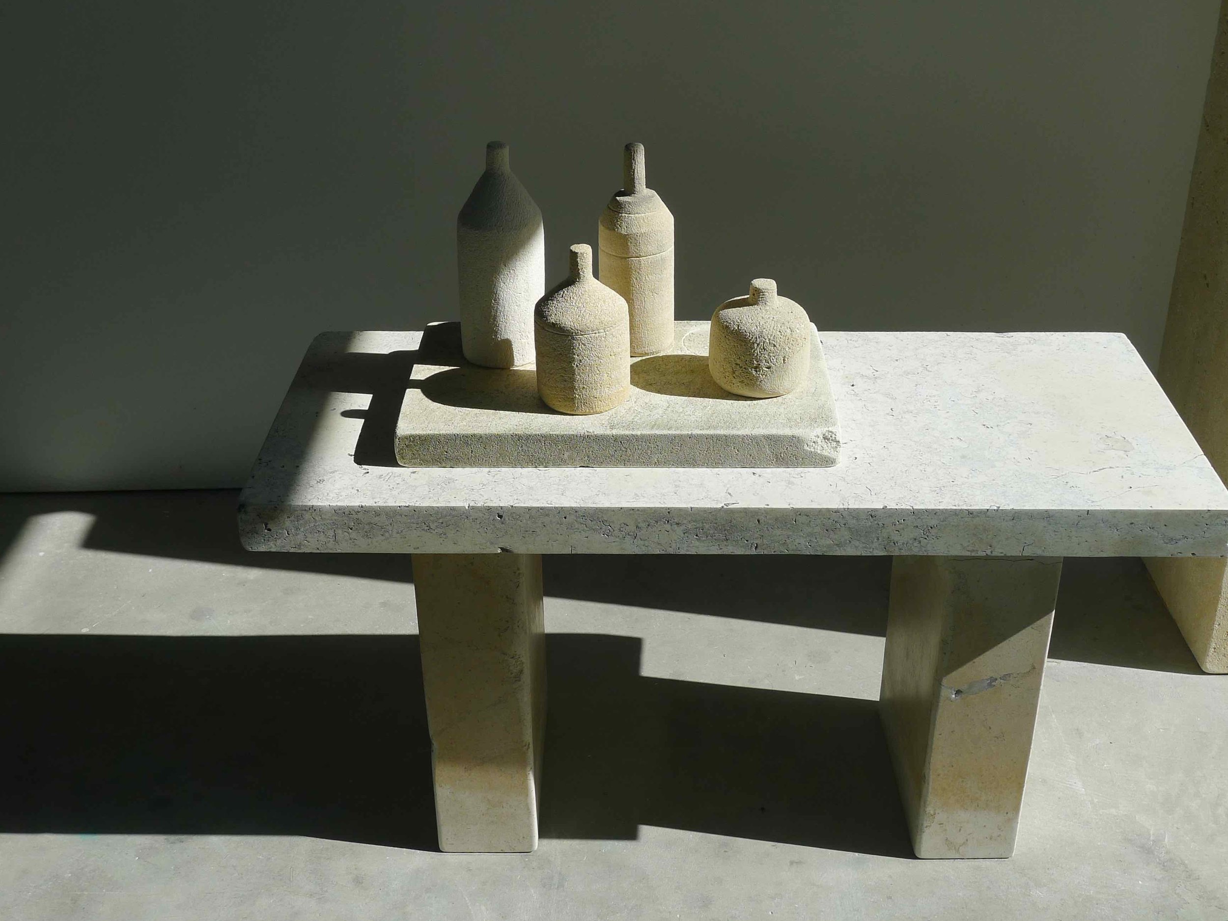  “Stone Morandi Table,” 2016   Pigmented limestone  27 x 33 x 14 inches 