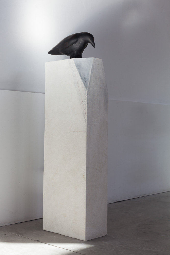  “Raven on New Stone,” 2015  Hand blown pigmented glass  50 x 8 x 15 inches  