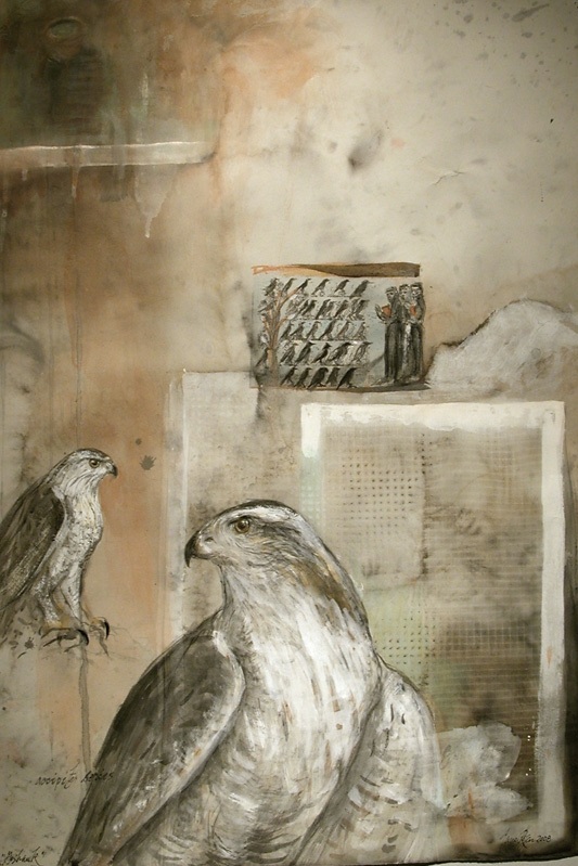  "Goshawk (St. Francis)," 2008 Egg tempera, gouache, and ink on Arches 30" x 22"    