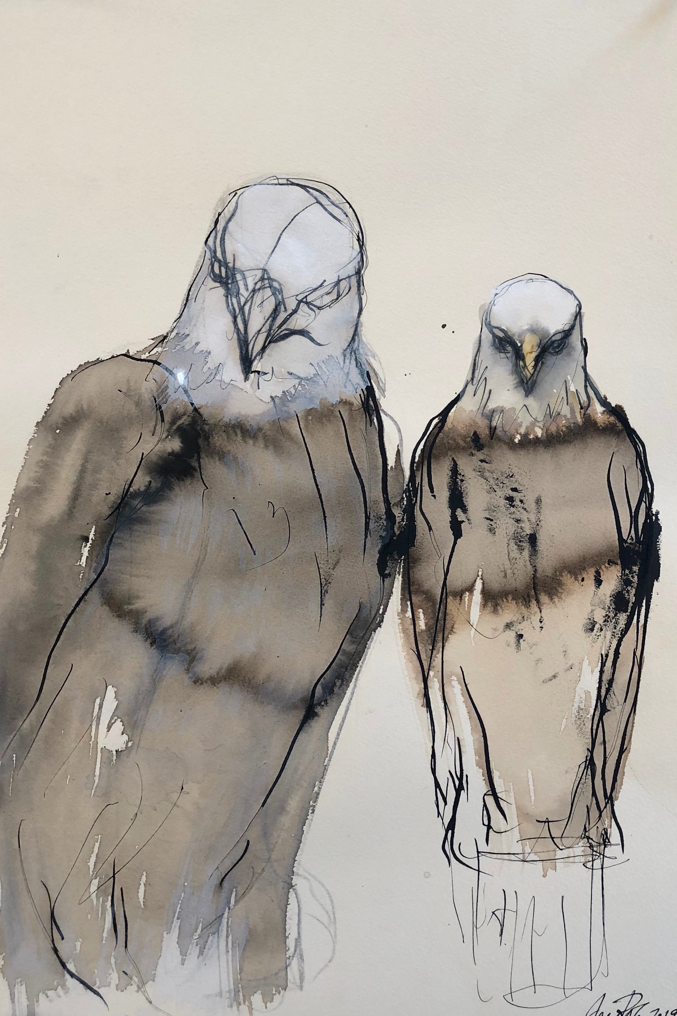  “Sumi Eagle Study,” 2019 Sumi ink and gouache on paper 22 x 15 inches 