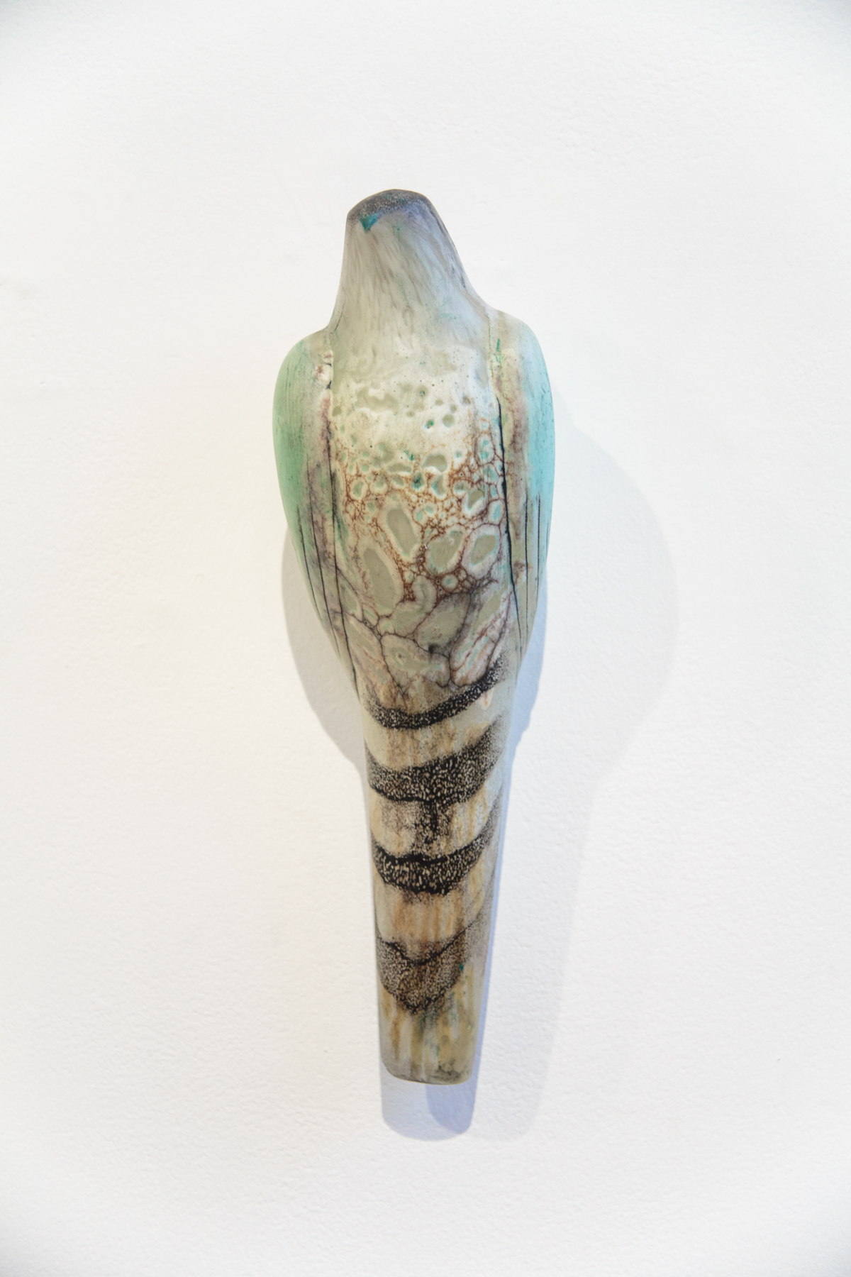  “Celadon Lace Bird,” 2019  Handblown pigmented glass 16 x 5 x 4 inches 