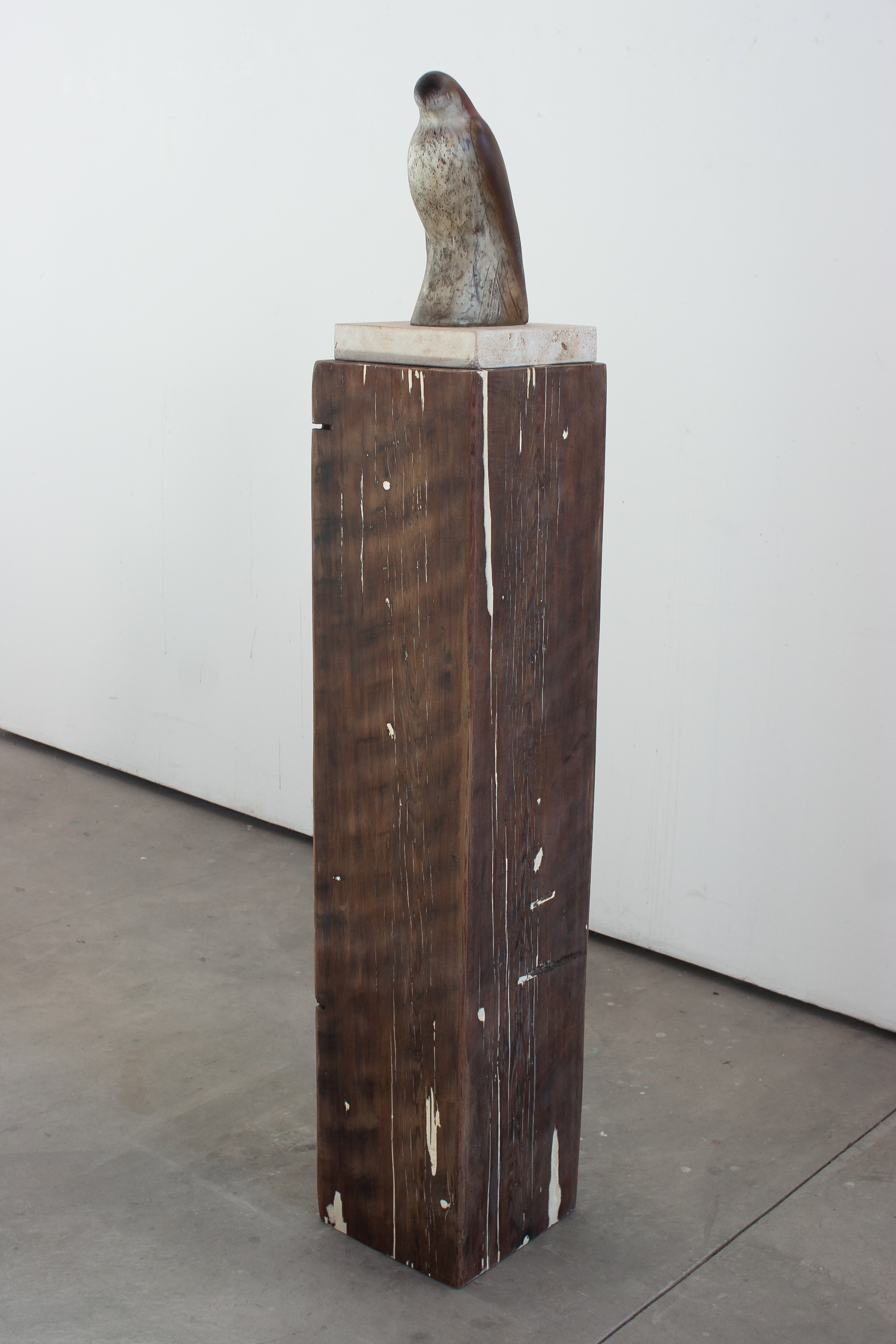  “Lola on Redwood,” 2014 Handblown glass, limestone, redwood with marble inlay 67 x 11.5 x x 12 inches 