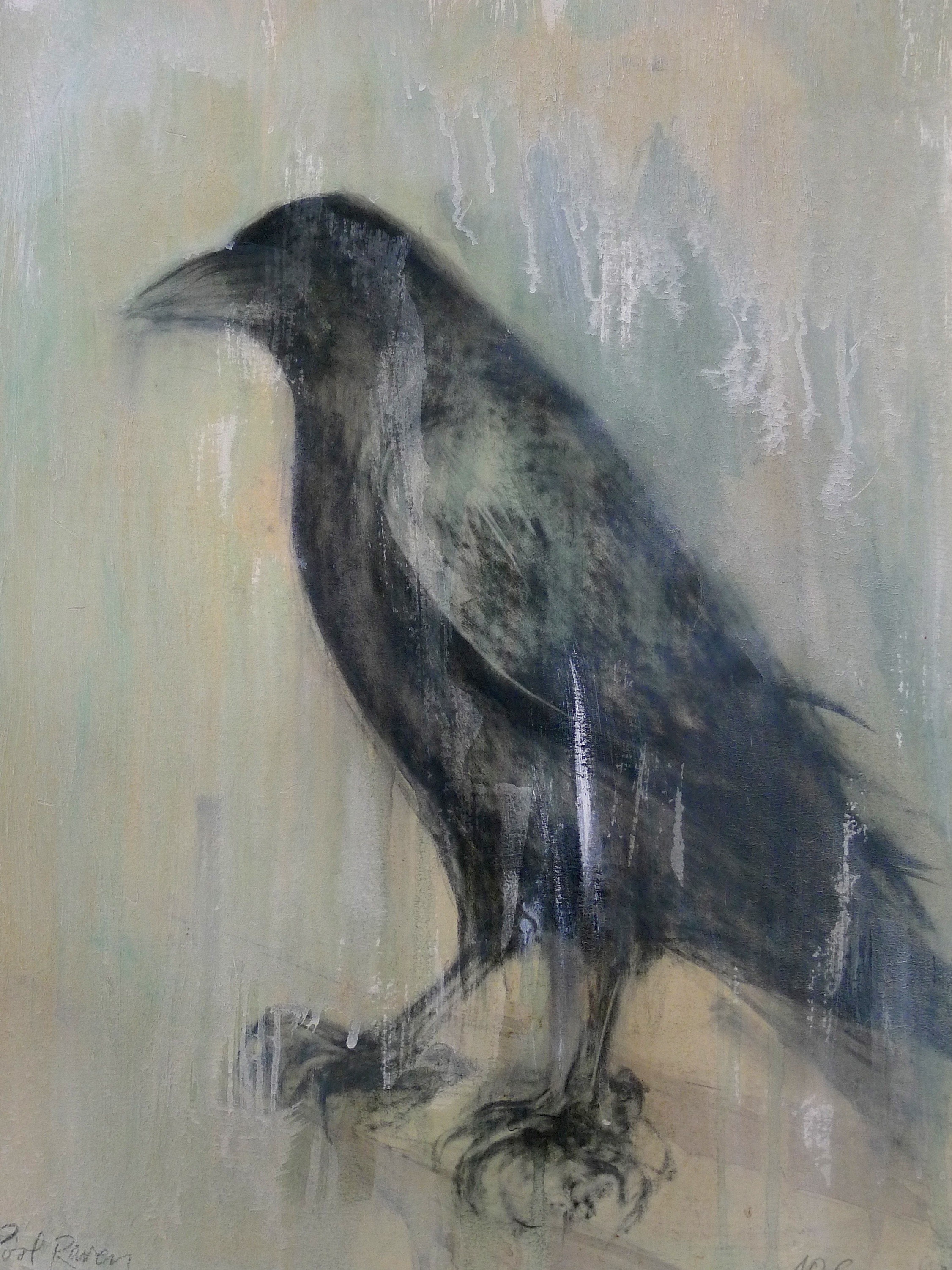  “Pool Raven,” 2013 Coffee, beeswax, and Korean watercolor on archival pigment print  20 x 16 inches  