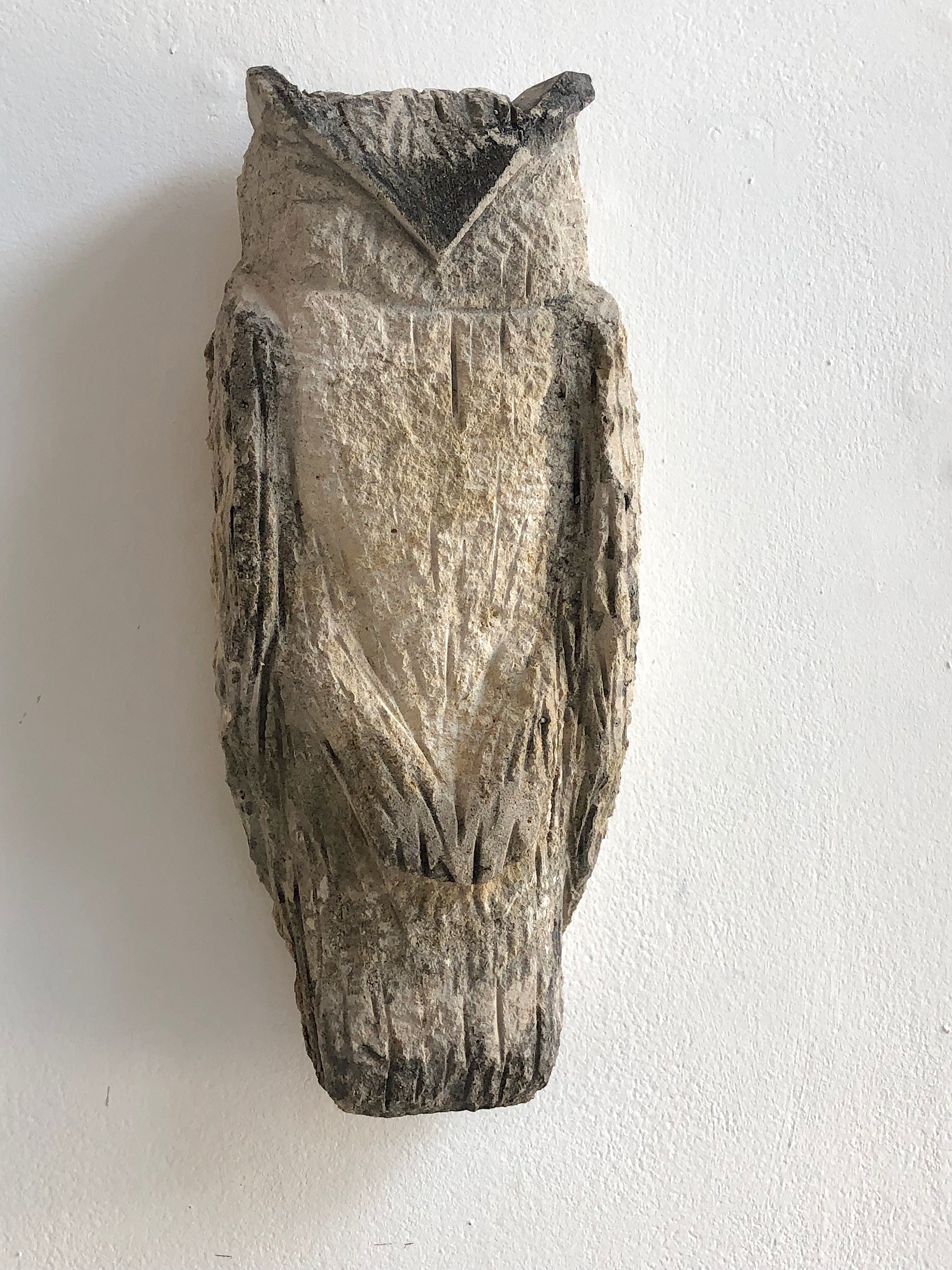  “Scruffy Wall Owl,” 2019  Provencal limestone and pigment 14 x 6 x 3.5 inches 